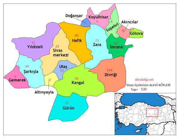 Sivas Alevi köyleri haritası 