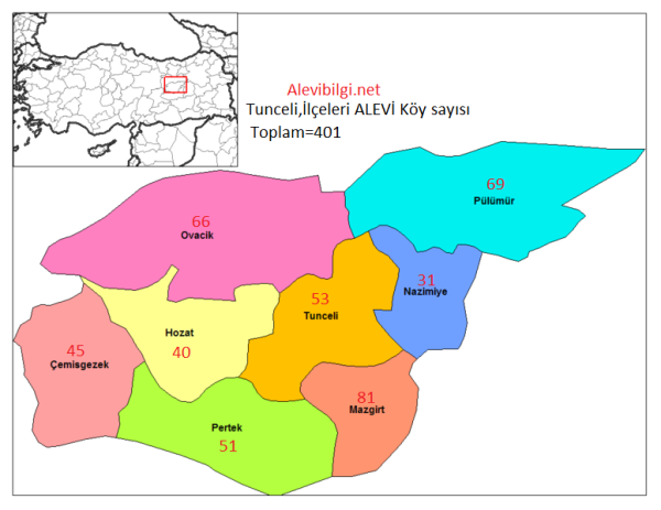 Tunceli Alevi köyleri haritası